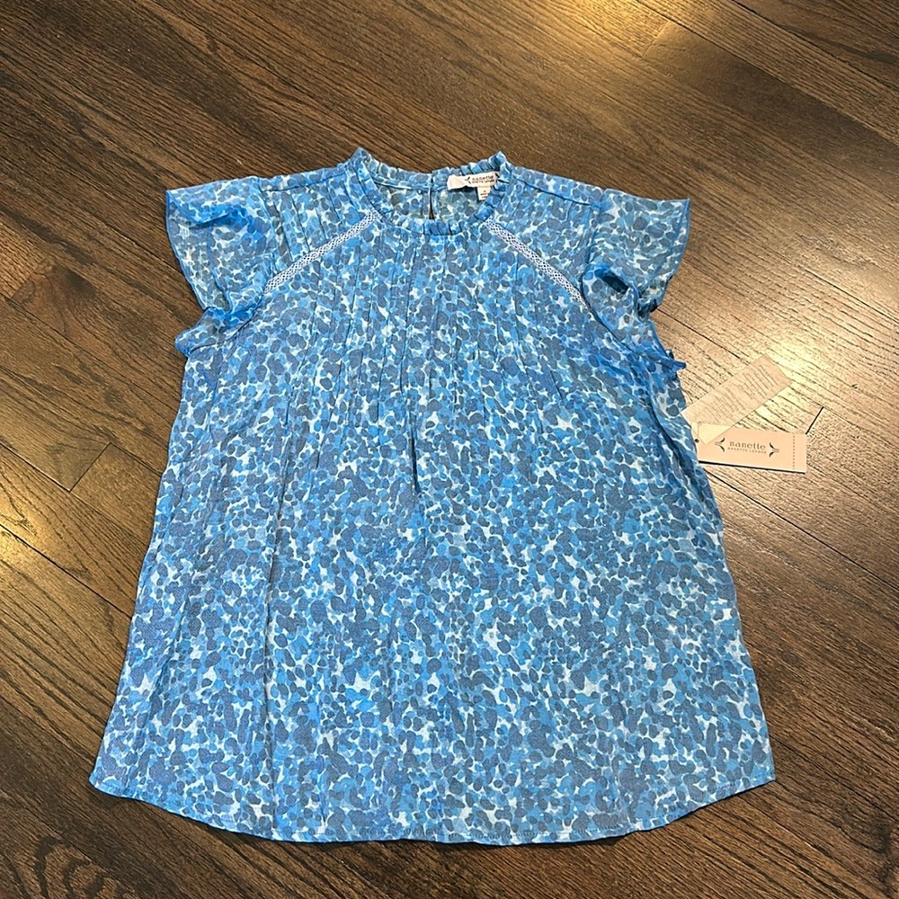 NANETTE LEPORE NEW Cap Flutter Sleeve Blouse Top Cayman Blue Small S NEW NWT